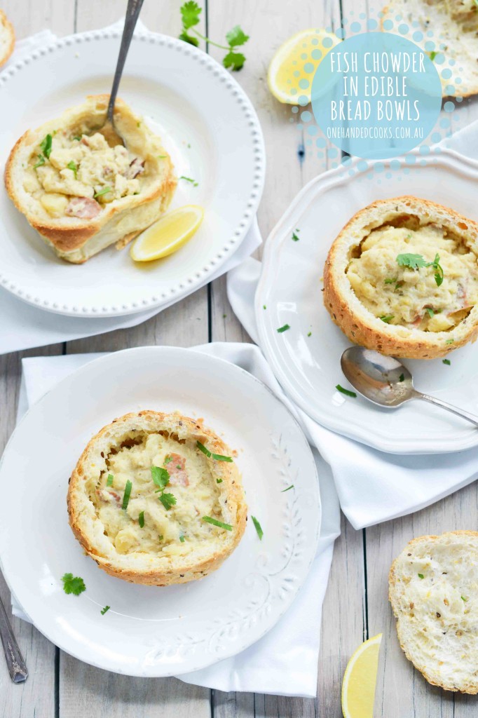 Slow Cooker Fish Chowder In Bread Bowls One Handed Cooks