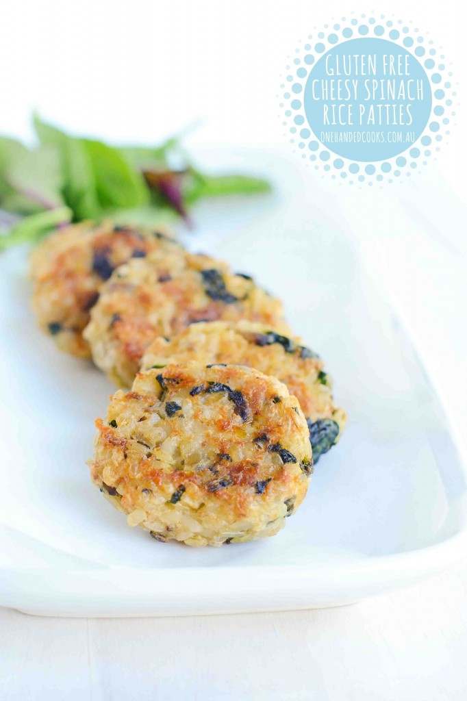 GlutenFree Cheesy Tuna, Spinach and Mushroom Rice Patties One Handed