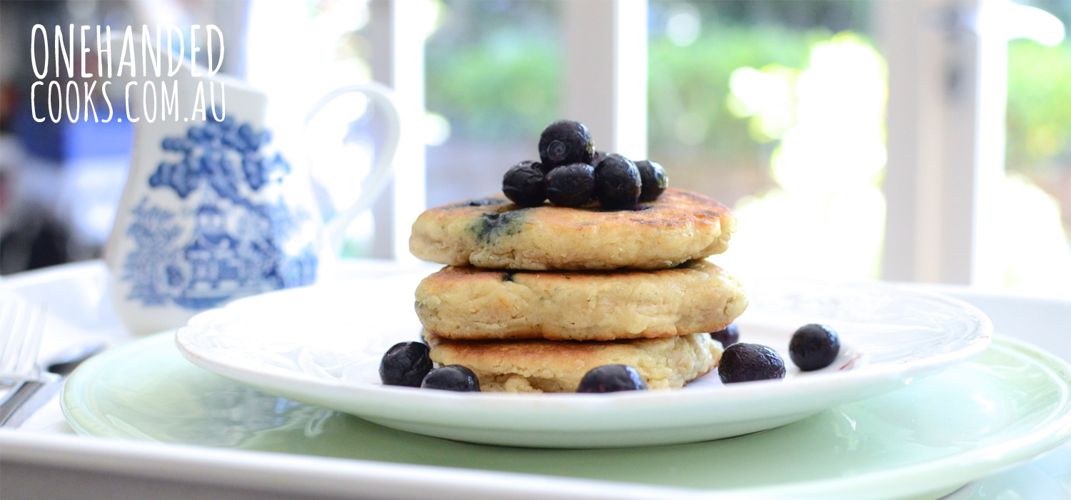 Quinoa, Almond, Coconut & Blueberry Pikelets - One Handed Cooks