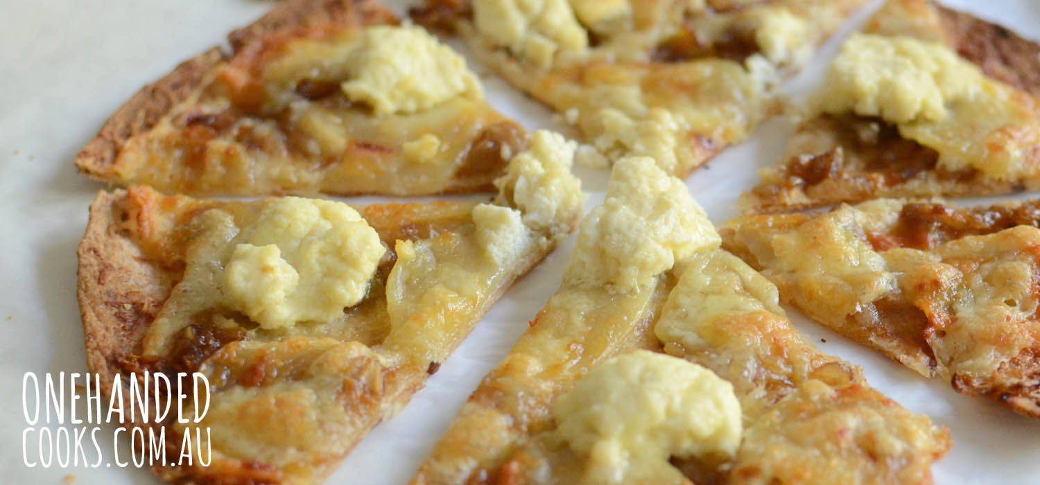 Caramelised Onion, Potato and Three Cheese Pizza - One Handed Cooks