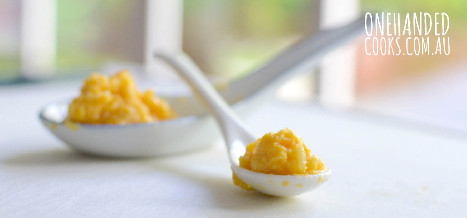 Chicken, Pumpkin & Corn Risoni Puree - One Handed Cooks