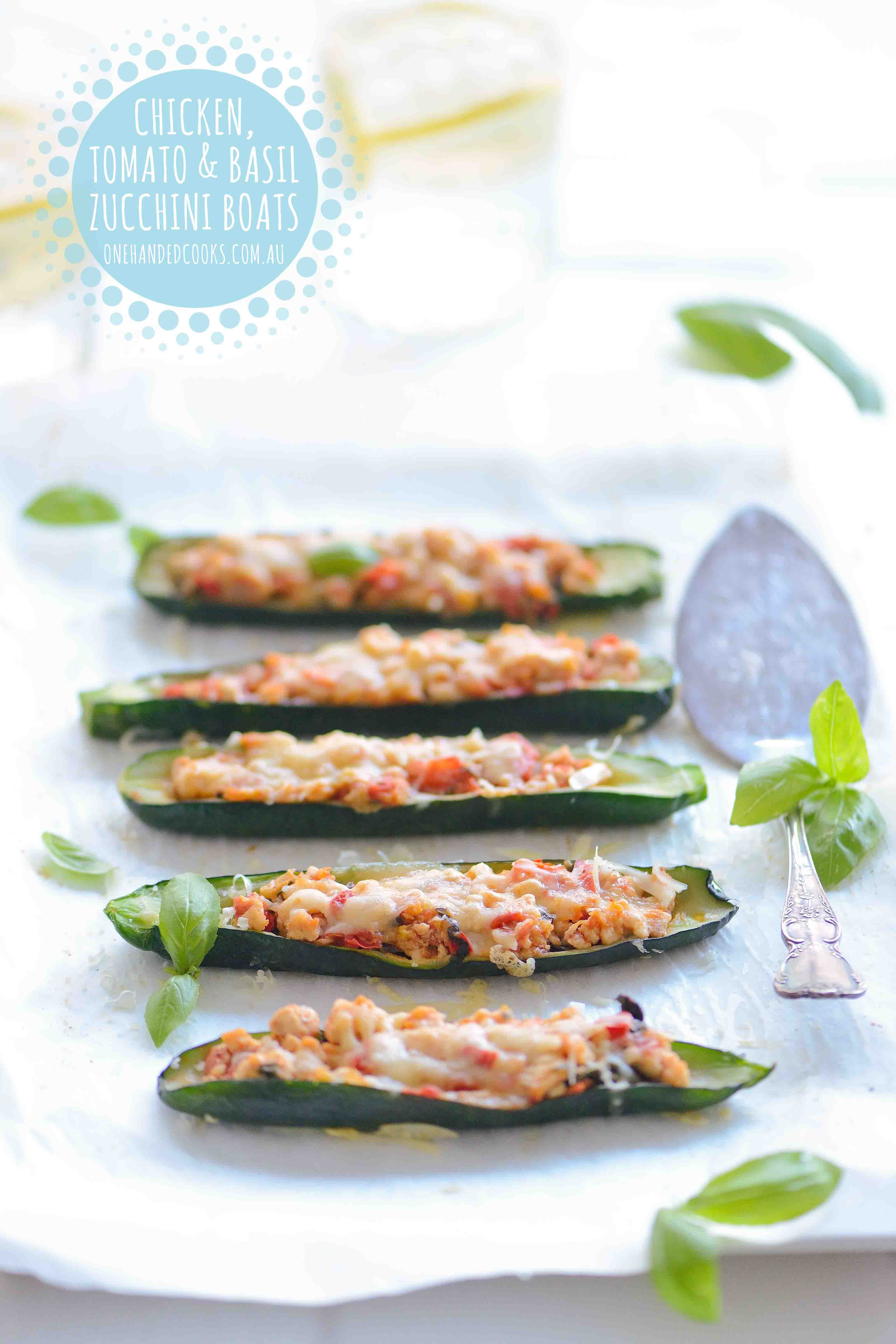Chicken, Tomato and Basil Zucchini Boats - One Handed Cooks