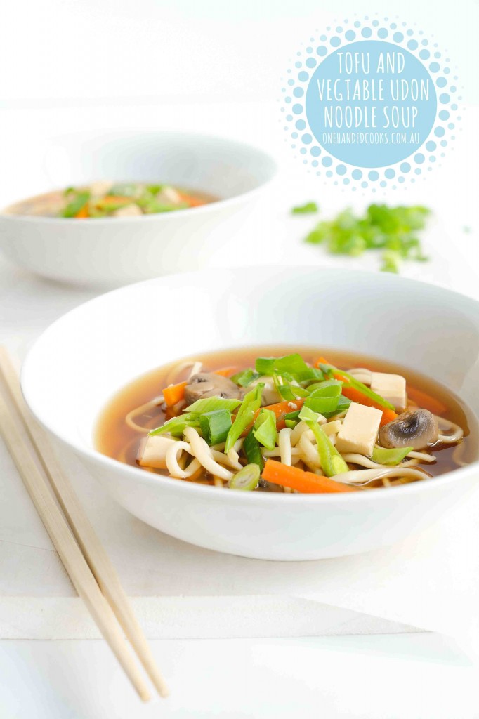 Tofu & Vegetable Udon Noodle Soup - One Handed Cooks