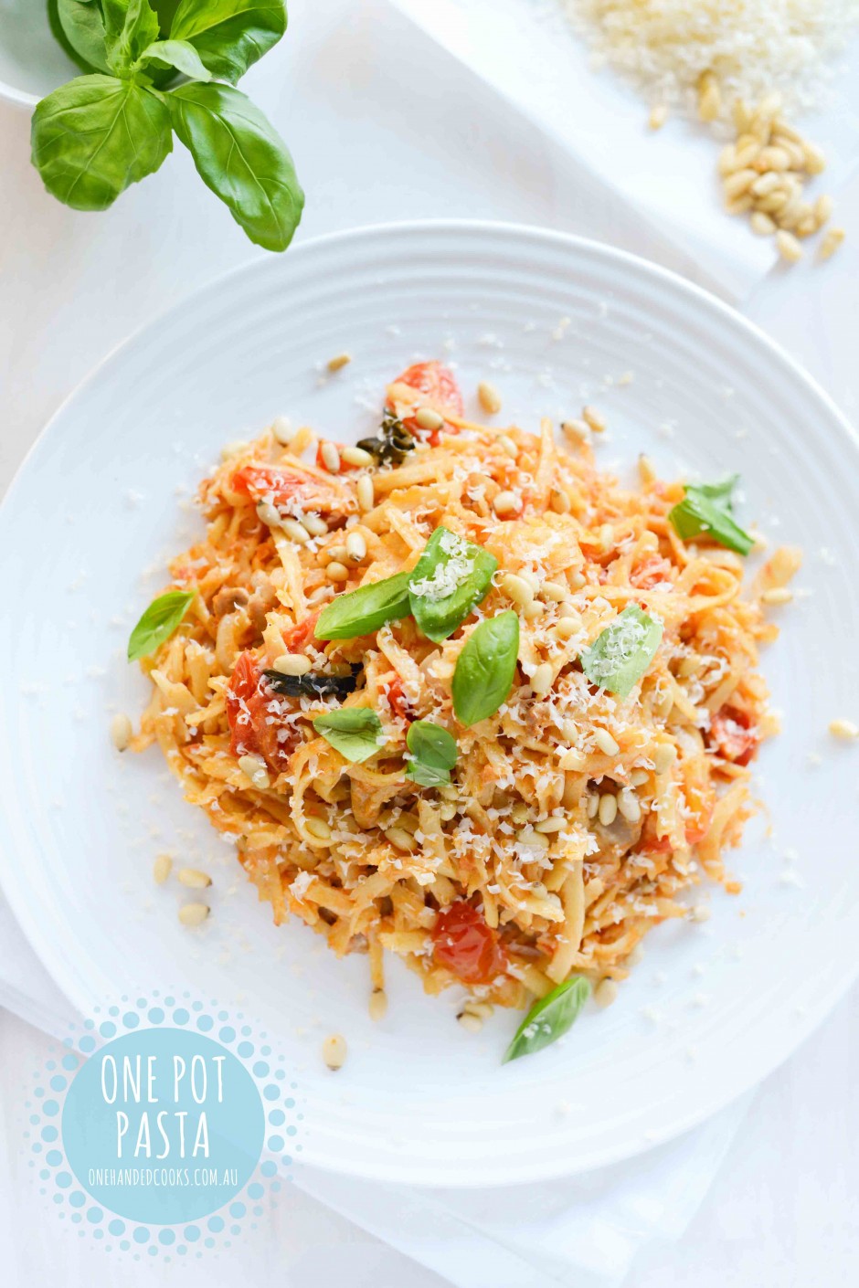 One Pot Chicken and Basil Pasta - One Handed Cooks